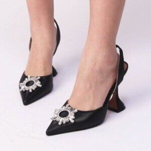 MICXKLZO Black Slingback Pointed Toe High Heels Slip On Heeled Sandals Shoes